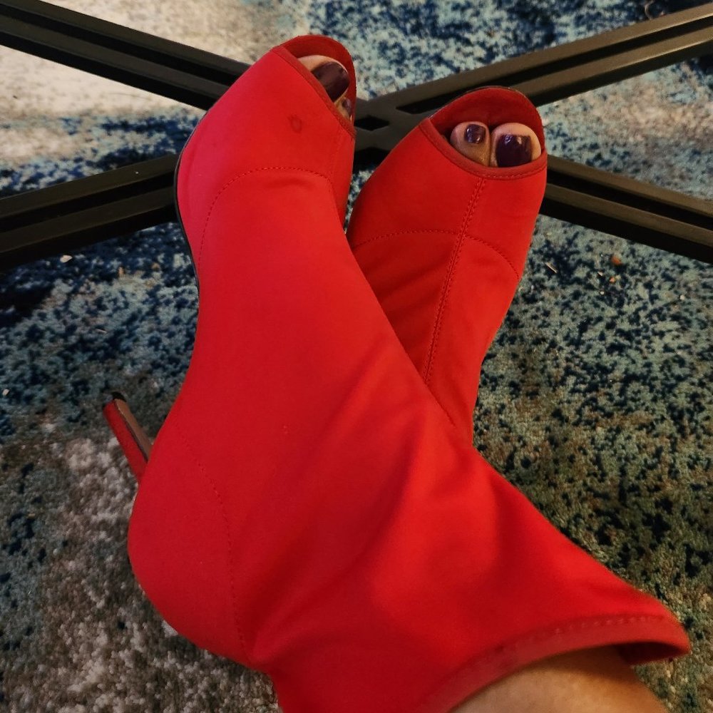 Red peep toe ankle boots